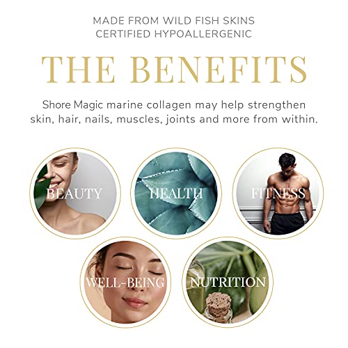Shore Magic Marine Collagen Powder, Hydrolyzed Marine Collagen Peptides Powder, Sustainably Sourced Wild Fish Skin Collagen, Odorless & Unflavored - 4 Month Supply (for The Price of 3 Months)