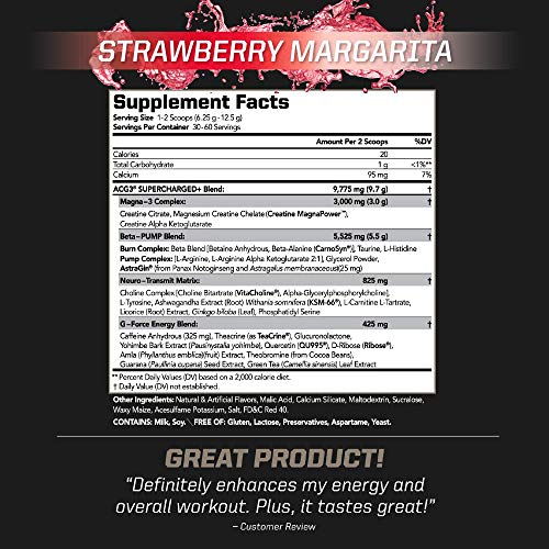 PMD Sports ACG3 Supercharged - Pre Workout - Powerful Strength, High Energy, Maximize Mental Focus, Endurance, Optimum Workout Performance for Men and Women - Strawberry Margarita (60 Servings)