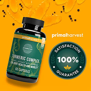 Turmeric Curcumin with Black Pepper (BioPerine) by Primal Harvest, 60 Turmeric Capsules works as Anti Inflammatory Supplement, Joint Supplement, Inflammation supplements - Tumeric Supplements Capsules