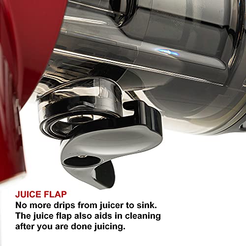 SANA 727 SUPREME JUICER 15 YEAR Warranty Made in KOREA Brushless DC 24 Hour Motor Low-Speed Masticating Juicer 4 Variable Speeds 40 120 RPM Large Capacity, 132 Page Recipe Book, Juice, Milk, Butters, Spreads, Desserts US Voltage (Red)