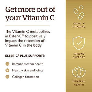 Solgar Ester-C Plus 1000 mg Vitamin C (Ascorbate Complex), 60 Tablets - Gentle On The Stomach & Non Acidic - Antioxidant & Immune System Support - Non GMO, Vegan, Gluten Free, Kosher - 60 Servings