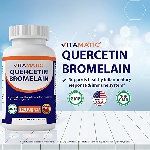 Vitamatic Quercetin with Bromelain - 120 Vegetarian Capsules - Supports Healthy Immune, Respiratory & Cardiovascular Function, Helps Improve Anti-Inflammatory Response