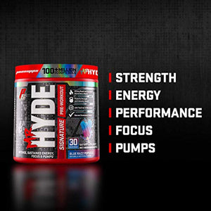 ProSupps Mr. Hyde Signature Pre Workout with Creatine, Beta Alanine, TeaCrine and Caffeine for Sustained Energy, Focus and Pumps - Pre-Workout Energy Drink for Men and Women (Blue Razz, 30 Servings)