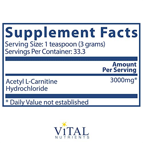 Vital Nutrients - Acetyl L-Carnitine Powder - Supports Normal Brain Function and Memory - Vegetarian - 100 Grams - 3000 mg