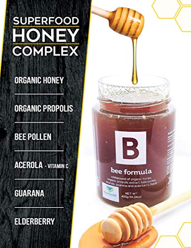 Superfood Organic Honey Fortified with Propolis - Aide with Immune Support, Energize Your Mind & Body with Bee Pollen, Vitamin C, Guarana, & Elderberry Bee Formula