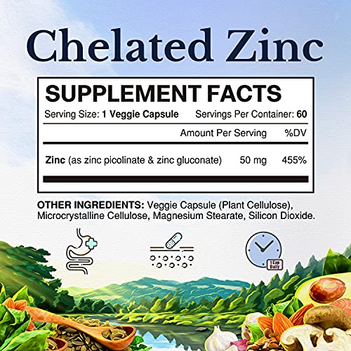 Vitalitown Zinc Picolinate & Gluconate 50 mg | 60 Veggie Capsules | 2 Forms of Chelated Zinc | Well-Absorbed | Immune System, Healthy Skin, Growth & Development | Vegan, NO Gluten NO Dairy, Non-GMO