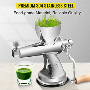 VEVOR Manual Wheatgrass Juicer Stainless Steel Hand Crank Wheatgrass Juicer Hand Wheatgrass Grinder with Suction Cup Base & Table-top Clamp Manual Juicer Extractor for Ginger Celery Apple Grape, etc.