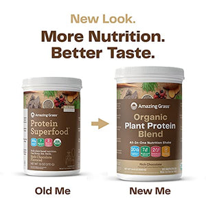 Amazing Grass Organic Plant Protein Blend: Vegan Protein Powder, All-In-One Nutrition Shake with Beet Root, Rich Chocolate, 10 Servings