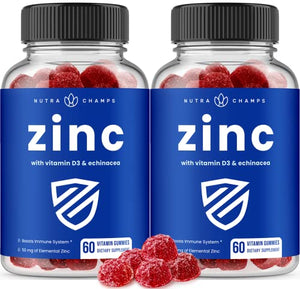 Zinc Gummies (2 Pack) 120 Gummies Immune Boost for Kids & Adults | 50mg Zinc Gummy Supplement with Vitamin D3 & Echinacea for Immune Support | Non-GMO Immunity Booster 25mg Per Chewable