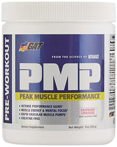 GAT PMP (Peak Muscle Performance), Next Generation Pre Workout Powder for Intense Performance Gains, Raspberry Lemonade, 30 Servings, 9 Ounce