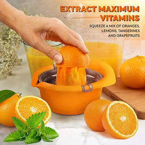 Mueller Citrus Lemon Orange Juicer, Hand Squeezer Rotation Press, Manual Juicer with Easy Pour Spout, European Made, Dishwasher Safe, Orange