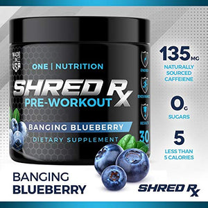 Shred Rx Pre-Workout Powder with High-Dose Energy, Focus, Strength, and Endurance - Blueberry - 30 Servings