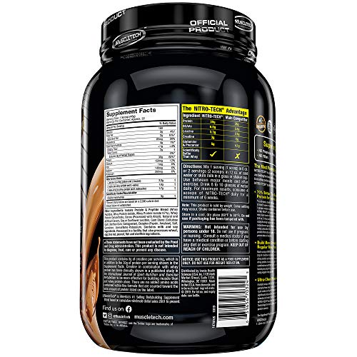 Whey Protein Powder MuscleTech Nitro-Tech Whey Protein Isolate & Peptides Lean Protein Powder for Muscle Gain Muscle Builder for Men & Women Sports Nutrition Chocolate, 2.2 lb (22 Servings)