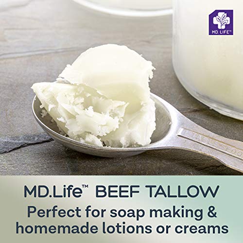 MD. Life Bulk Beef Tallow for Cooking - Food Grade Grass Fed Beef Tallow for Cooking Oil Replacement - 24LB 384oz - Pasture Raised Keto Friendly Beef Tallow Bulk - Used to Make Candles & Soaps