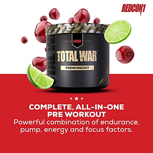 Redcon1 - Total War - Preworkout - All New (15 Servings) (Cherry Lime) Boost Energy, Long Lasting Endurance, Laser Like Focus, Citrulline Malate, Beta-Alanine, Keto Friendly