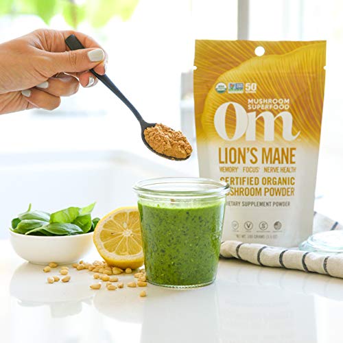 Om Mushroom Superfood Lion's Mane Organic Mushroom Powder, 3.5 Ounce, 50 Servings, Fruit Body and Mycelium Nootropic for Memory Support, Focus, Clarity, Nerve Health, Creativity and Mood