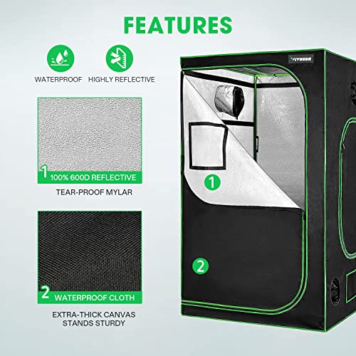 VIVOSUN 48"x24"x60" Hydroponic Mylar Grow Tent with Observation Window and Floor Tray for Indoor Plant Growing - 4' x 2'