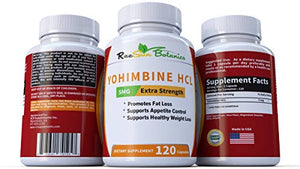 Raesun Botanics Yohimbine HCL Bark Extract Extra Strength Supplement 5mg x 120ct Capsules Premium Fat Burner, Weight Loss, Appetite Control, Male Support, Energy, and More