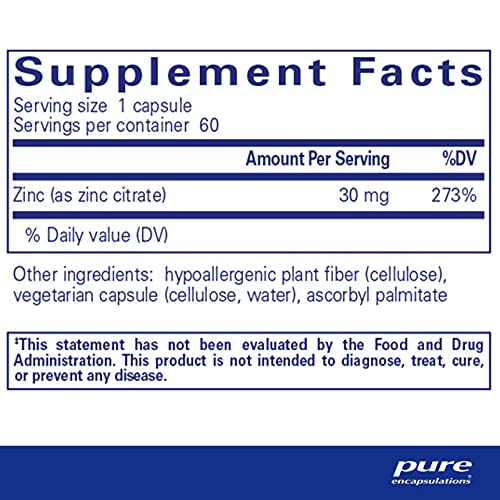 Pure Encapsulations Zinc (Citrate) | Supplement to Support Immune System, Reproductive Health, and Tissue Development and Repair* | 60 Capsules