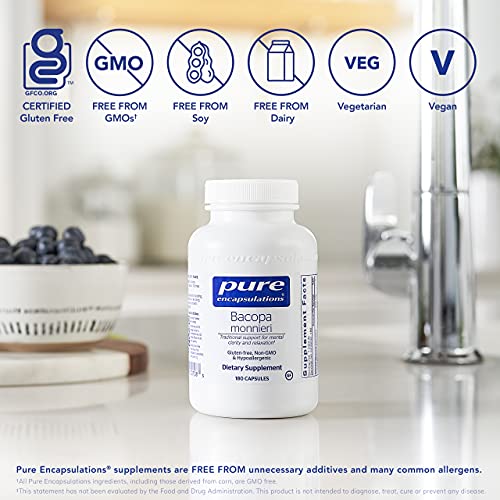 Pure Encapsulations Bacopa Monnieri | Supplement for Brain, Memory, Concentration, Mental Focus, Stress Support, and Cognitive Health* | 180 Capsules