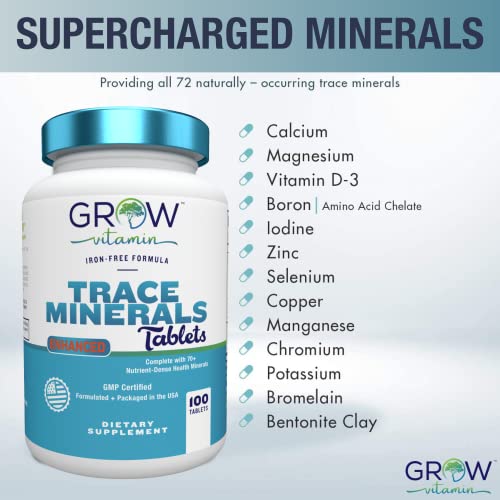 Trace Minerals Enhanced Complex - Complete with 70+ Nutrient-Dense Health Mineral - 100% Natural Ingredients - Iron Free | All in One |1000mg Calcium 500mg Magnesium - 100 Tablets