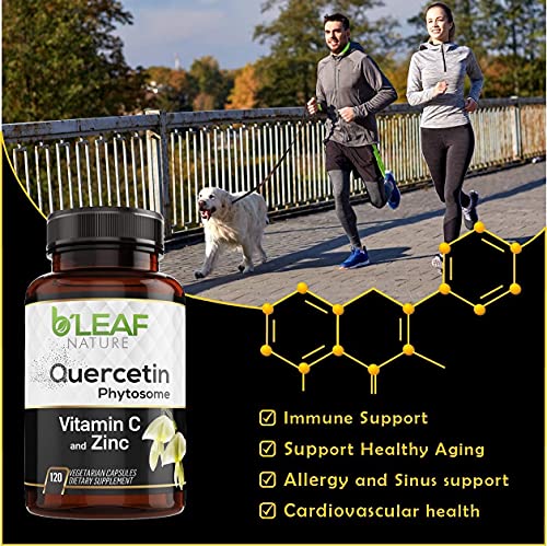 Quercetin Phytosome Vitamin C and Zinc Capsules - Super Absorption – Immune Support Complex – Respiratory and Cardiovascular Health - 1000mg per Serving - 120 Vegetarian caps by B’Leaf Nature