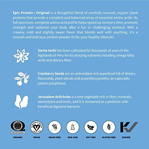 Sprout Living, Epic Protein, Plant Based Protein & Superfoods Powder, Original, Unflavored | Organic Protein Powder, Vegan, Non Dairy, Non-GMO, Gluten Free, Sugar Free, Perfect Keto Drink Mix (1 lb)