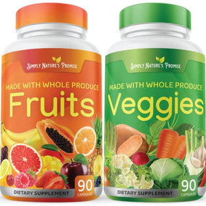 Fruit and Vegetable Supplements - 90 Veggie and 90 Fruit Capsules - Made with Whole Food Superfoods, Packed Vitamins & Minerals - No Fillers or Extracts - Soy Free - by Simply Nature's Promise