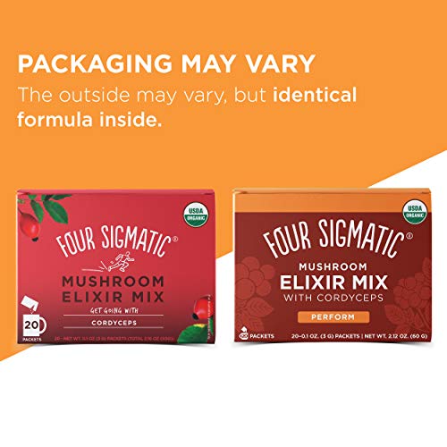 Four Sigmatic Cordyceps Mushroom Elixir, Organic Cordyceps Mushroom Powder with Rose Hips & Schisandra, Support Energy & Athletic Performance, Keto & Portable, Pack of 20