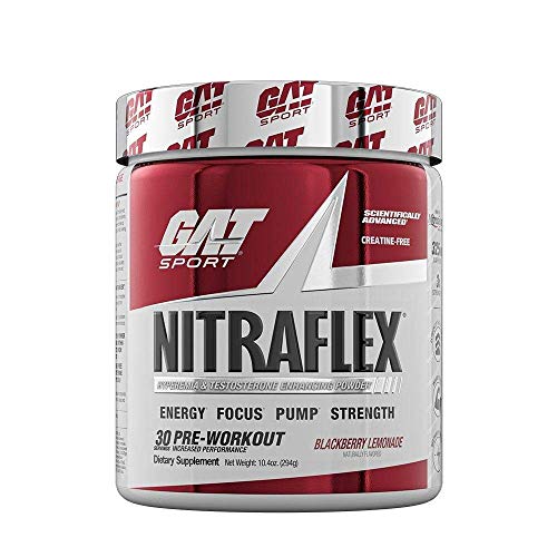 GAT Sport, NITRAFLEX Pre Workout Powder, Increases Blood Flow, Boosts Strength and Energy, Improves Exercise Performance, Creatine-Free (BlackBerry Lemonade, 30 Servings)