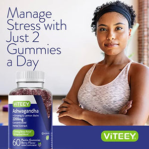 Ashwagandha Gummies Extra Strength 2200mg Plus Ginseng & Lemon Balm | Helps with Sleep Aid, Stress Relief, Relaxed Mood, Anti Anxiety, Restore, Unwind, Chewable Ashwa Gummy Chews [60 Count 1 Pack]