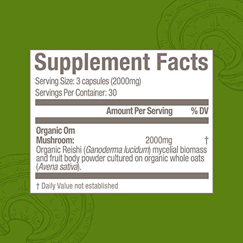 Om Mushroom Superfood Reishi Mushroom Capsules Superfood Supplement, 90 Count, 30 Days, Adaptogen, Stress & Immune Support, Superfood Mushroom Supplement