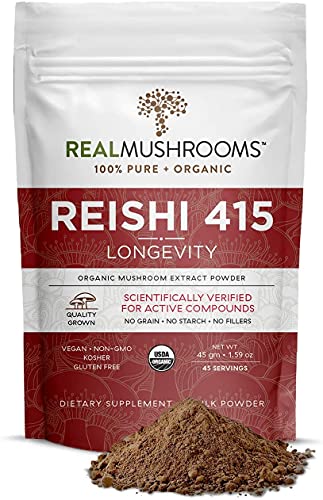 Real Mushroom Reishi Mushroom Powder for Longevity (45 Servings) Vegan, Organic, Non-GMO Reishi Extract, Reishi Mushroom Supplement for Relaxation, Better Sleep, Overall Wellness, Safe for Pets