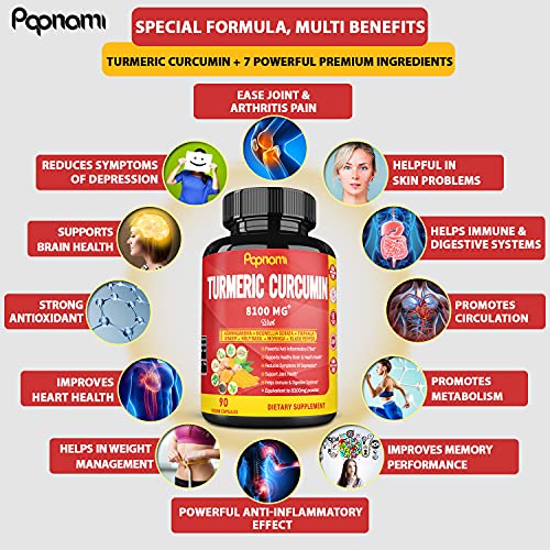 Turmeric Curcumin Extract Capsules 8100mg, 3 Months Supply & Ashwagandha, Triphala, Moringa, Boswellia, Ginger, Tulsi, Black Pepper| Joint Support, Anti Inflammatory| Improve Digestive, Immune System