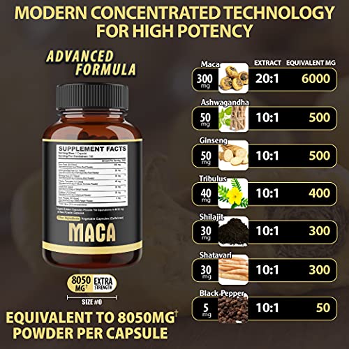 7in1 Premium Maca Root Capsules with Ashwagandha, Ginseng, Tribulus Terrestris and More Equivalent 8050mg - Natural Energy, Performance and Mood Support - 150 Capsules 5-Month Supply