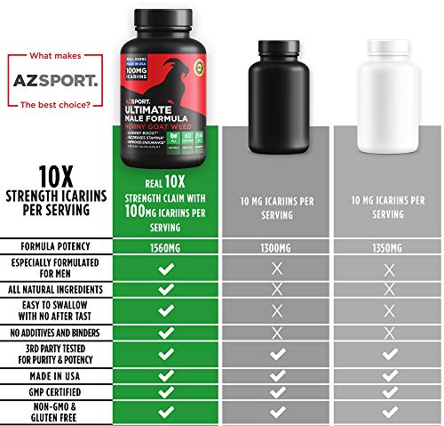 AZS Premium Male Enhancing Pills [10X Strength] -Increase Muscle Size, Boost Stamina - All Natural Horny Goat Weed Supplement, Gluten Free, Non-GMO, 60 Caps