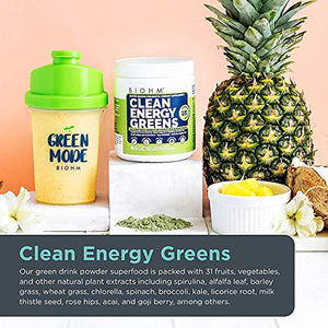 BIOHM Clean Energy Greens and Super Greens Superfood Powder Bundle - All Natural Energy Made with Probiotics, Digestive Enzymes, and 20 Organic Green Whole Foods (with Wheatgrass) - Non-GMO