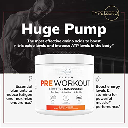 Ultra Clean Stim Free Pump Pre Workout + Nitric Oxide Booster (CherryLimeade) Beetroot, 7G Arginine Citrulline Malate, Betaine, Beta A, ACV+ Sugar/Caffeine Free Natural Non Stim Preworkout Men, Women