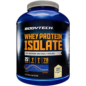 BodyTech Whey Protein Isolate Powder with 25 Grams of Protein per Serving BCAA's Ideal for PostWorkout Muscle Building Growth, Contains Milk Soy Vanilla (5 Pound)