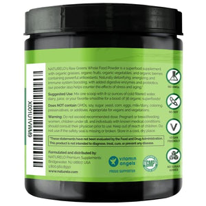 NATURELO Raw Greens Superfood Powder - Unsweetened - Boost Energy, Detox, Enhance Health - Organic Spirulina - Wheat Grass - Whole Food Nutrition from Fruits and Vegetables - 30 Servings