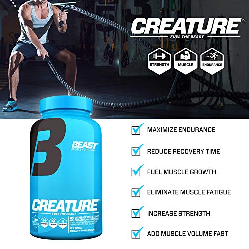 Beast Sports Nutrition Creature - 180 Vegetable Capsules, Pack of 2 - 5 Forms of Creatine + Creatine Optimizers - Improve Strength, Muscle Tone, Endurance, Recovery & Energy - 120 Total Servings