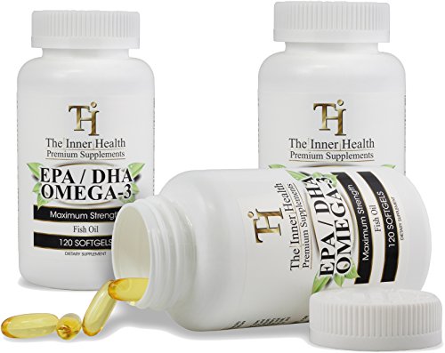 The Inner Health Fish Oil EPA DHA Omega 3 Supplement - Promoting Healthy Heart, Joints, Eyes and Skin - 1000 Mg Marine Lipid Concentrate - Manufactured in The USA - 120 Softgels