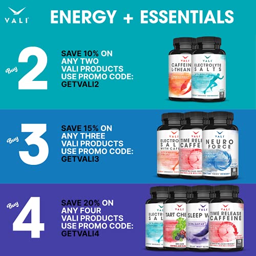 VALI Electrolyte Salts Plus 40mg Caffeine. Rapid Oral Rehydration Replacement Pills. Hydration Nutrition Powder Supplement, Energy, Recovery & Relief Fast. Fluid Health Essentials. 120 Veggie Capsules