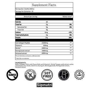 Sipnutri Diamond Liquid Collagen Drink, 15000mg Marine Collagen with Vitamin C, Pomegranate Extract, Horsetail Extract, Healthy Hair Skin Nails Joints Bones Support, 50ml x 10 Bottles