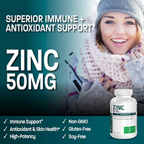 Bronson Zinc 50mg Complex (Zinc Oxide 50% & Zinc Picolinate 50%) High Potency Immune Support Supplement & Antioxidant and Skin Health - Non GMO, 100 Vegetarian Capsules