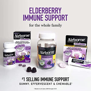 Airborne Elderberry + Zinc & Vitamin C Gummies For Adults, Immune Support Zinc Gummies with Powerful Antioxidants Vit C D & E - (130 count bottle), Delicious Elderberry Flavor