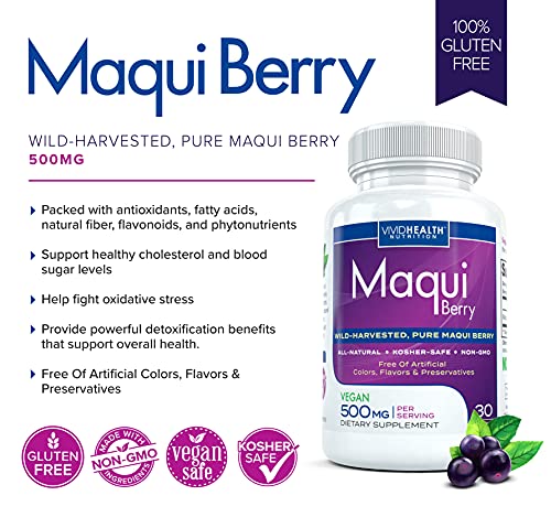 Pure Maqui Berry Extract Capsules | Pharmacist Recommended Formula for Antioxidant & Inflammation Support | Healthy Aging and Weight Loss Supplement | All Natural Superfood - 500mg, 30 caps