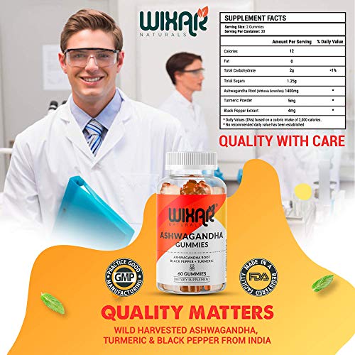 Wixar Naturals Ashwagandha Gummies with Turmeric and Black Pepper Extract - Herbal Gummy Supplement for Stress Relief, Anti Anxiety, Relaxation, Mood Immune & Thyroid Support