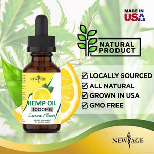 Hemp Oil Extract - 2 Pack - New Age 1000 - Grown & Made in USA - Natural Hemp Drops - Helps with Sleep, Skin & Hair (Lemon 1000mg)