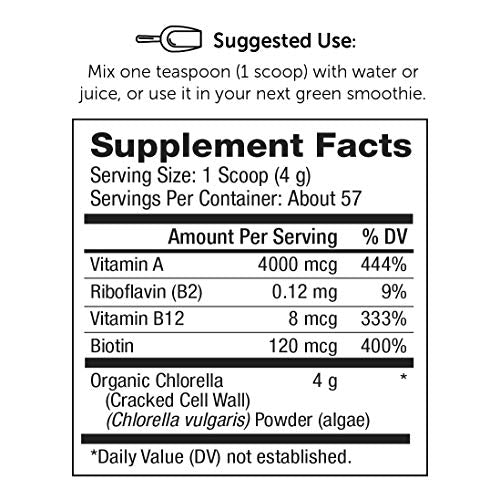 Super Organics Chlorella Powder | Rich in Vitamin A & B12 | Organic Superfood Powder | Raw Superfoods | Whole Food Supplement – Vegan, Gluten-Free & Non-GMO, 8 oz